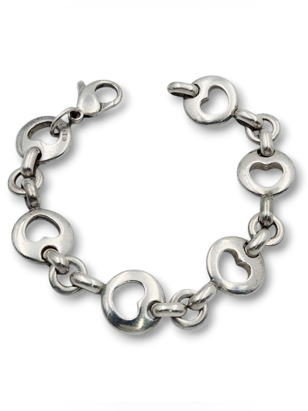 Authentic Tiffany Sterling Silver Open Heart Bracelet, Stamped 1999 T&Co 925